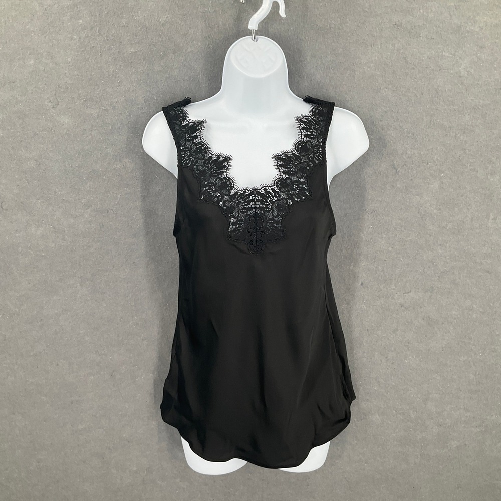 River Island Studios Tank Top US 4 Black Lace Trim Sleeveless Blouse Whimsigoth